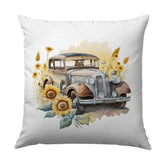 Vintage Car Pillow, Sunflower Pillow, Watercolor Art Pillow, Floral Car Pillow, Home Decor Pillow, Elegant Pillow - Tawshia